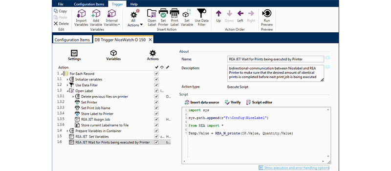 NiceLabel Software for designing labels - Trigger - REA JET and REA LABEL