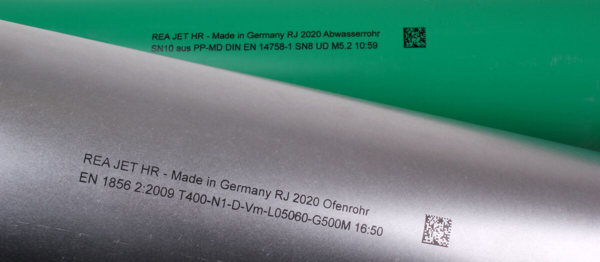 Industrial marking of tubes with human readable text and data matrix code - REA JET