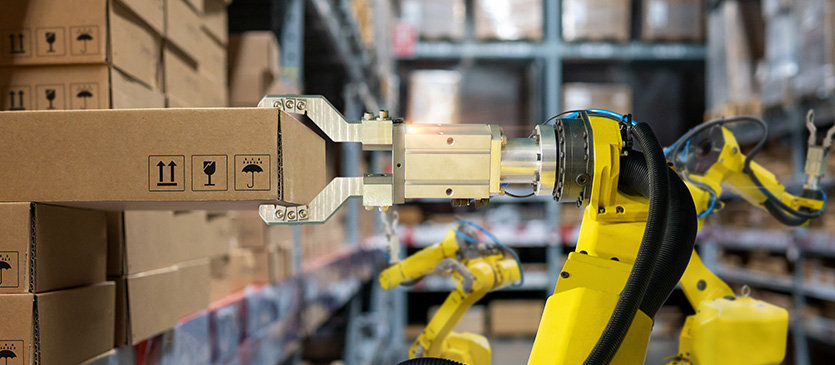 artificial intelligence and robots in a smart warehouse