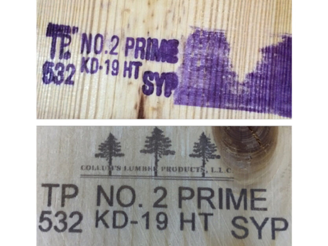 before: lumber stamp method, after: lumber inkjet marking method