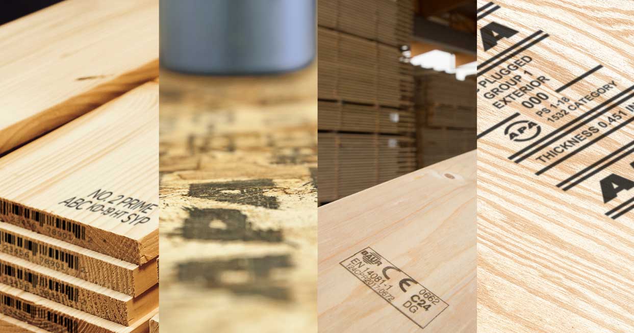 Lumber and wood panel surfaces for industrial marking and coding 